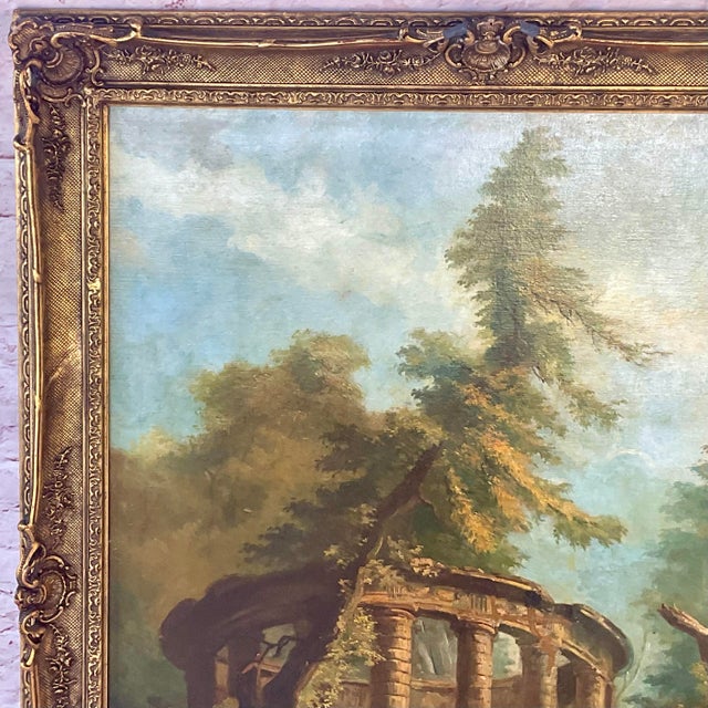 19th Century "The Bathing Pool" After Hubert Robert, Oil on Canvas Painting, Framed For Sale - Image 5 of 9