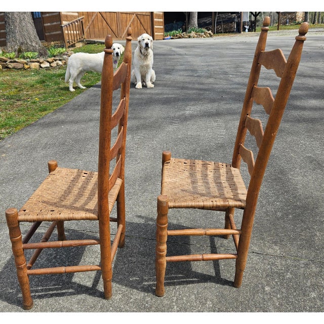 American Late 19th Century Pair of Ashe County, North Carolina Maple Ladder Back Chairs For Sale - Image 3 of 16