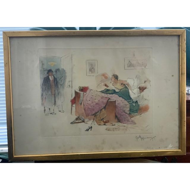 This is a satirical French illustration by Gaston Hoffman. The piece is hand-colored lithograph featuring a comical...