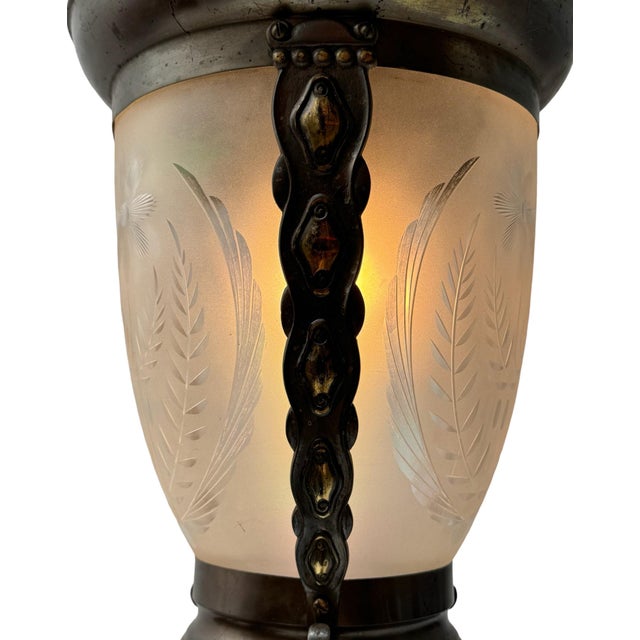 Black Art Nouveau Patinated Brass Hall Lantern, 1900s For Sale - Image 8 of 14
