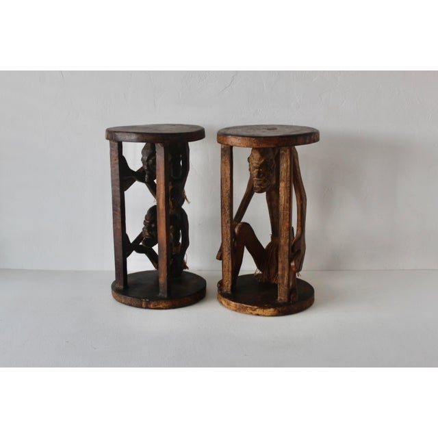 Late 20th Century Vintage African Figural Carved Tables-a Pair For Sale - Image 5 of 18