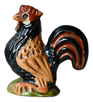 Rustic Rooster in Polychrome Glazed Terracotta, 1930s