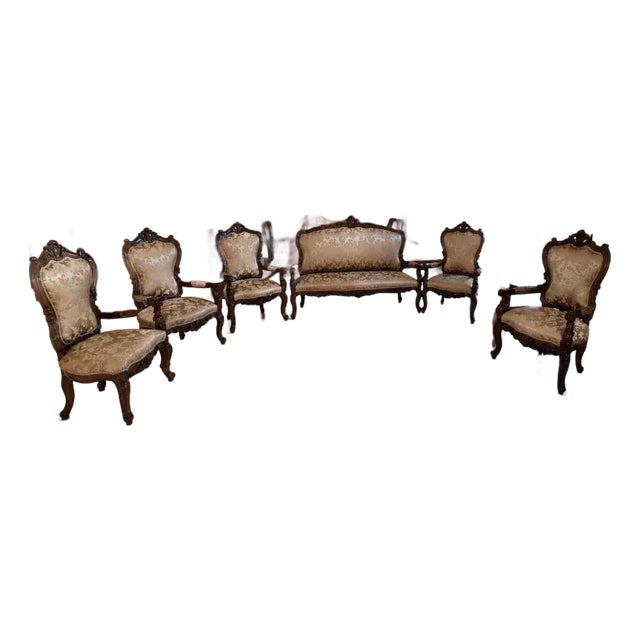 1980s Victorian Rococo Revival Living Room / Salon Set – 7 Pieces For Sale