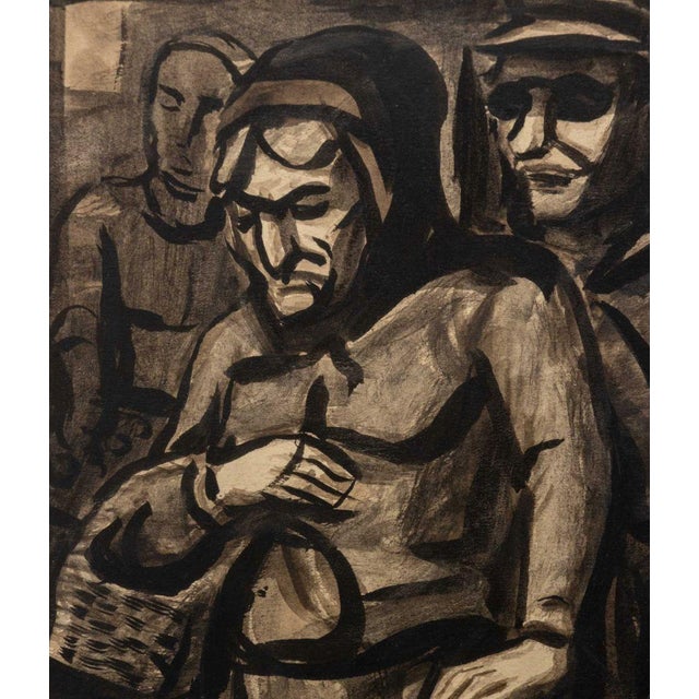 Abstract Gerrit Hondius Untitled (Two Figures) Ink Wash For Sale - Image 3 of 7