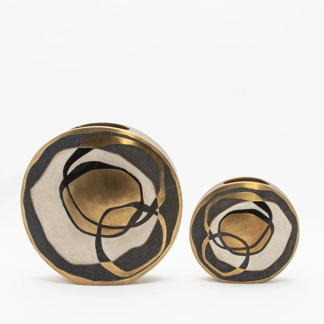 Modern Vase in Shagreen With Shell and Brass Details by R & Y Augousti For Sale - Image 9 of 10