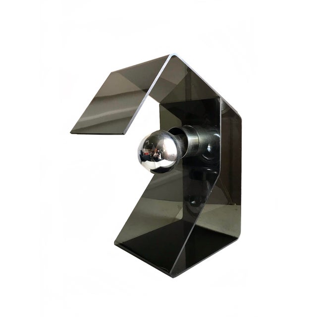 Gray Vintage 1970s Mid Century Modern Space Age Smoke Gray Lucite Acrylic Table Lamp For Sale - Image 8 of 8