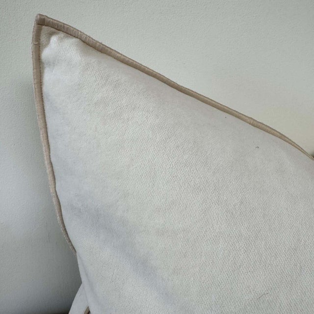 Abstract European Vintage Style Creme Velvet Accent Pillow With Down Insert For Sale - Image 3 of 5