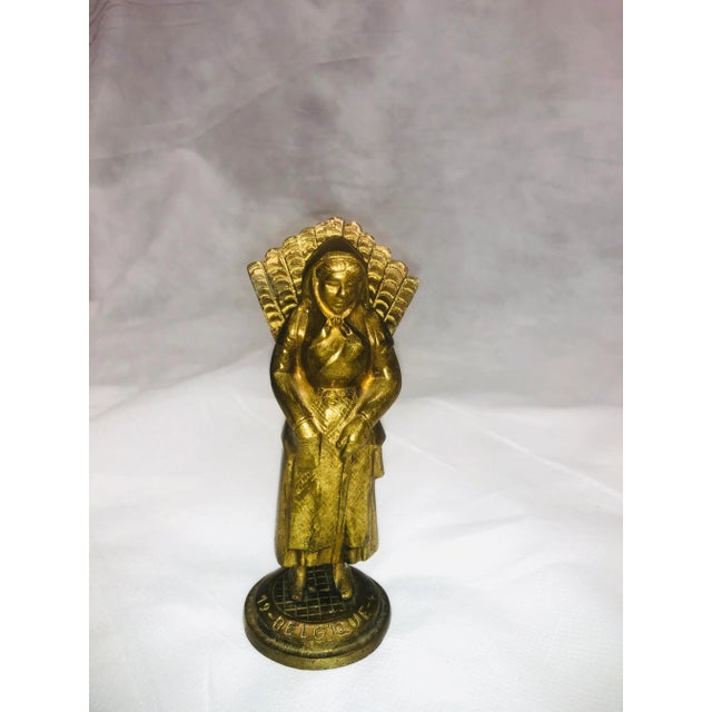 Vintage Brass Belgique Dutch Giril With Gathering Basket Figurine For Sale - Image 6 of 6