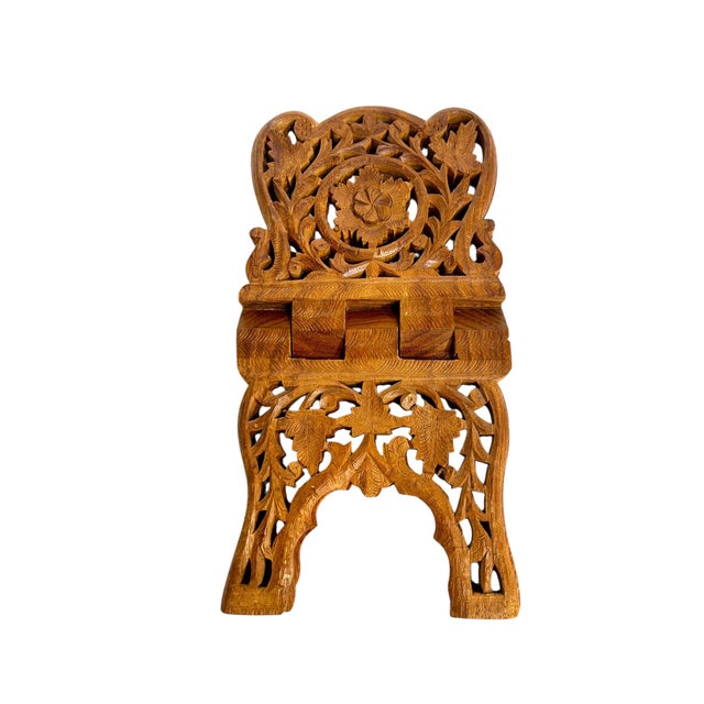 Wood Vintage Hand Carved Anglo Indian Folk Art Book Stand Easel For Sale - Image 7 of 7