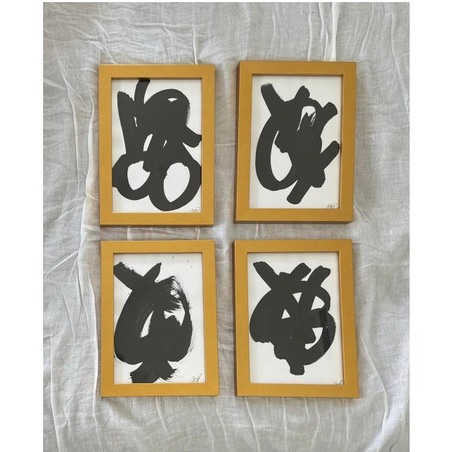 Contemporary Black and White Abstract Paintings, Set of 4, Framed For Sale - Image 4 of 4