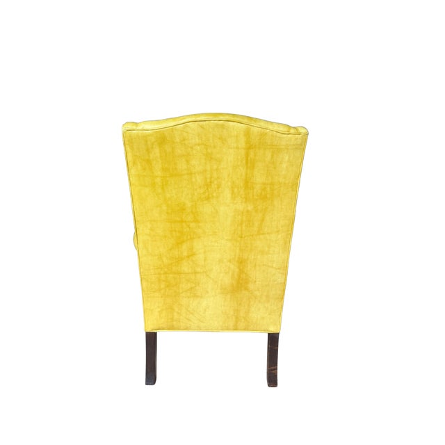 Yellow Vintage Shuford Furniture Yellow Leatherette Wingback Armchair | Queen Anne Style Faux Leather Accent Chair | Traditional Hollywood Regency For Sale - Image 8 of 14