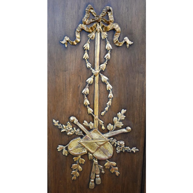 Wood Pair French Cabinet Doors Louis XVI Style Carved Gilt Musical Trophy Vintage For Sale - Image 7 of 12