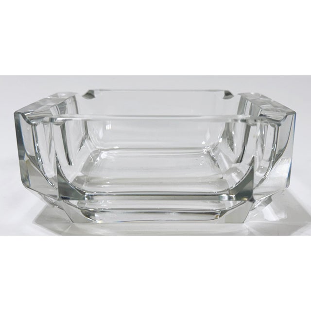 Vintage heavy cut glass 4.75"dia square ashtray or catchall dish. Natural age wear. No breaks or cracks.