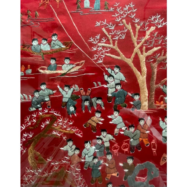 This product is a vintage Asian Oriental embroidered silk tapestry wall art piece originating from China. It features...