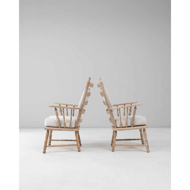 Mid 20th Century 20th Century French Oak Spindle Back Armchairs With Round Bouclé Cushion - A Pair For Sale - Image 5 of 18