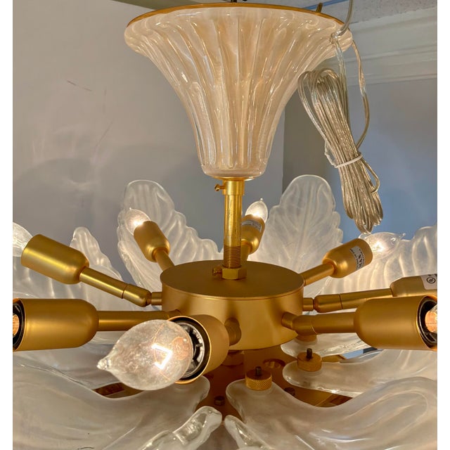 Murano Myran Allan Luxury Lighting Vintage Italian Satin Glass and Gold Semi Flush Mount/Chandelier For Sale - Image 4 of 7
