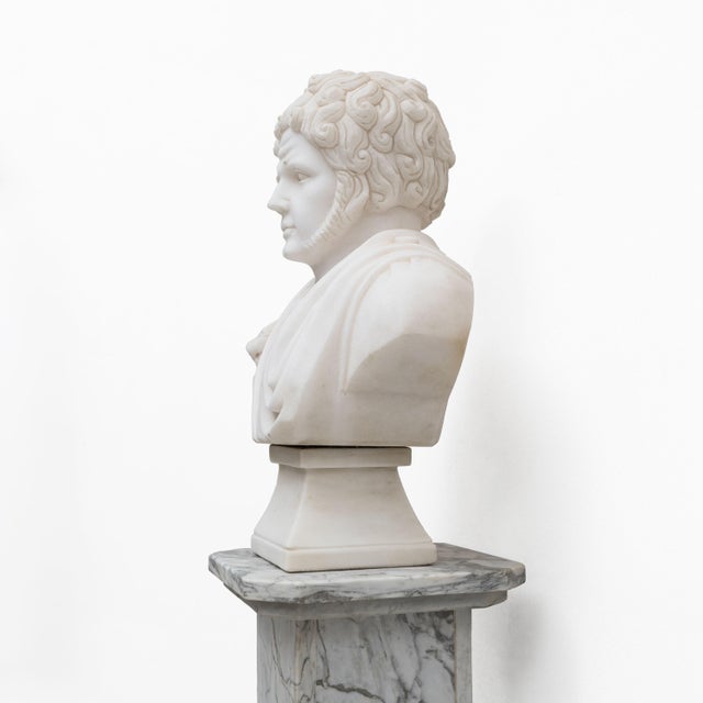 White Bust of a Roman Emperor, 20th Century, Marble For Sale - Image 3 of 10