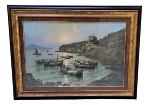 Mario Allegretti, Landscape, Large Oil Painting on Canvas, 1981, Framed