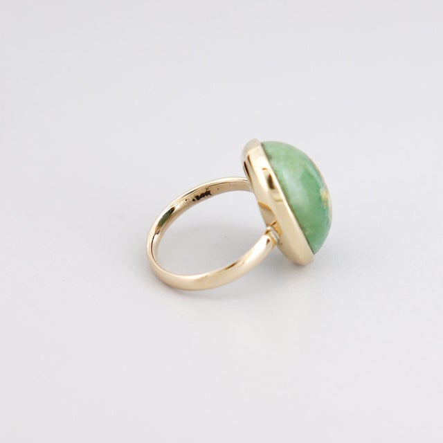 Signed Vintage Southwestern 14k Gold & Royston Turquoise Cabochon Cocktail Ring For Sale - Image 14 of 16
