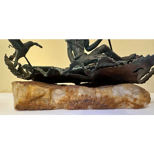 1970s Boy Fishing Figural Sculpture on Stone Base For Sale - Image 12 of 12