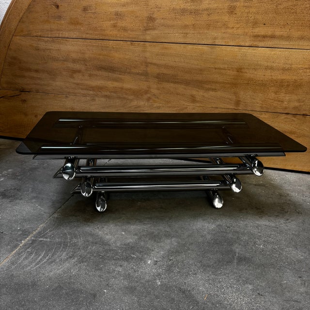 Smoked Glass Coffee Table with Chromed Metal Tubes, 1970s For Sale - Image 15 of 18