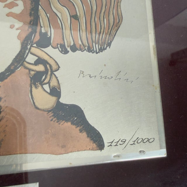 Remo Brindisi, Woman with Doves, 1950s, Painting on Silver Plate, Framed For Sale - Image 6 of 11