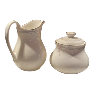 Late 20th Century Royal Doulton “Pink Carnation” English Bone China Sugar & Creamer With Delicate Shapes & Design. Platinum Trims.Sold Separately.