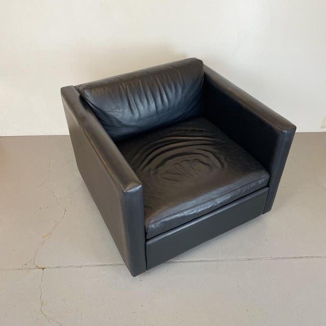 Set of Black Leather Cube Club Chairs by Charles Pfister for Knoll, 1980s For Sale - Image 9 of 18