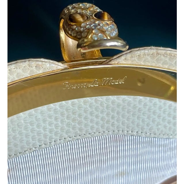 Judith Leiber Style Crystalized Serpent Ivory Snakeskin Clutch For Sale - Image 9 of 10