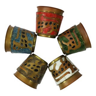 Mosaic and Brass Cups Set by Salvador Teran - 5 Pieces For Sale