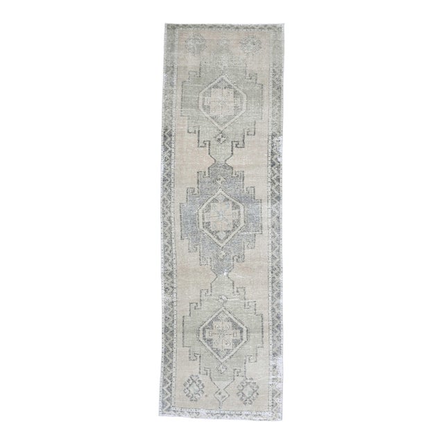 1970s Vintage Handmade Wool Cotton Beige Runner Rug For Sale