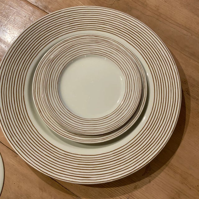 Ivory 1980s Fitz and Floyd “Les Bands” Cognac Brown Stripes on Ivory Charger/Server Plate For Sale - Image 8 of 10