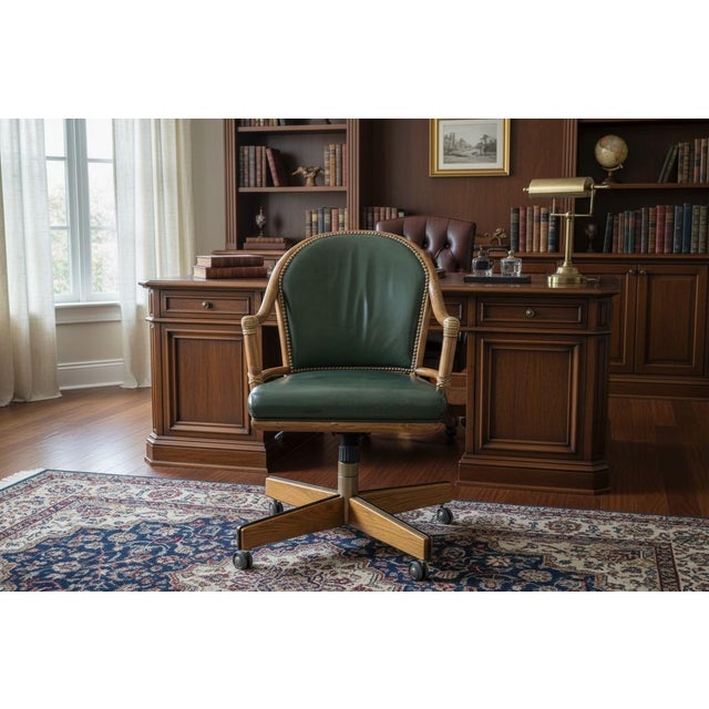 This vintage McGuire swivel desk chair combines classic French-inspired design with the comfort and function of an...