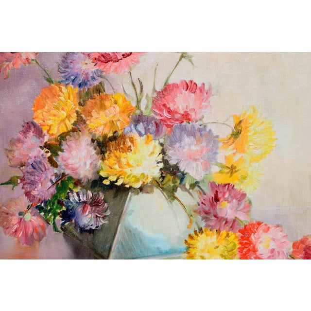 American Mid Century Chrysanthemums in Deco Vase Still-Life by c.a. Wilkenson For Sale - Image 3 of 5