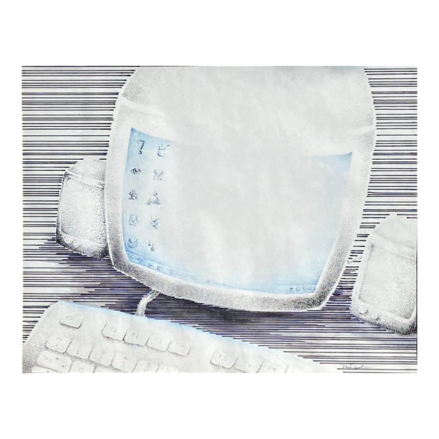 Early Apple iMac 1990s Home Computer Original Pen and Ink Drawing by Russell Dauterman For Sale