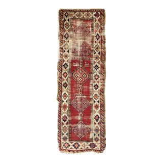 1910s Caucasian Runner Distressed Rust Animals Rug 3.3. x 10.2 For Sale
