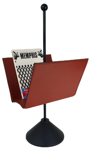 Italian Postmodern Magazine Rack in Leather by Porada Arredi, 1980s