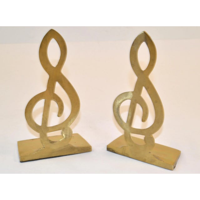 Pair Mid-Century Modern Polished Solid Cast Brass Musical Note Bookends ...