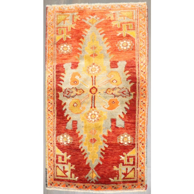 Folk Art Zabihi Collection Red Turkish Sivas Small Rug For Sale - Image 3 of 6