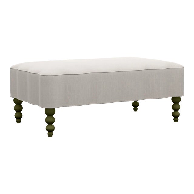 Mirasol Scalloped Ottoman, Crypton Performance Fabric with Olive Legs For Sale