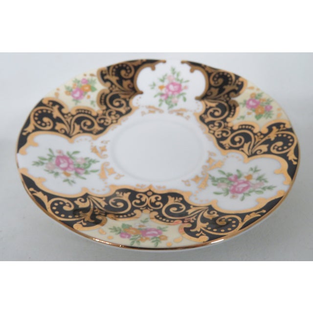 Staffordshire Elizabethan Bone China Balmoral Black Tea Cup and Saucer Set 4660b For Sale In Miami - Image 6 of 10