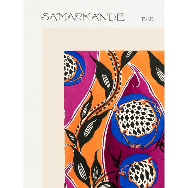 Illustration Flower Pochoir Pattern, Art Nouveau Oriental Design, Vintage Art Print Reproduction, 18″ × 24″ For Sale - Image 3 of 7