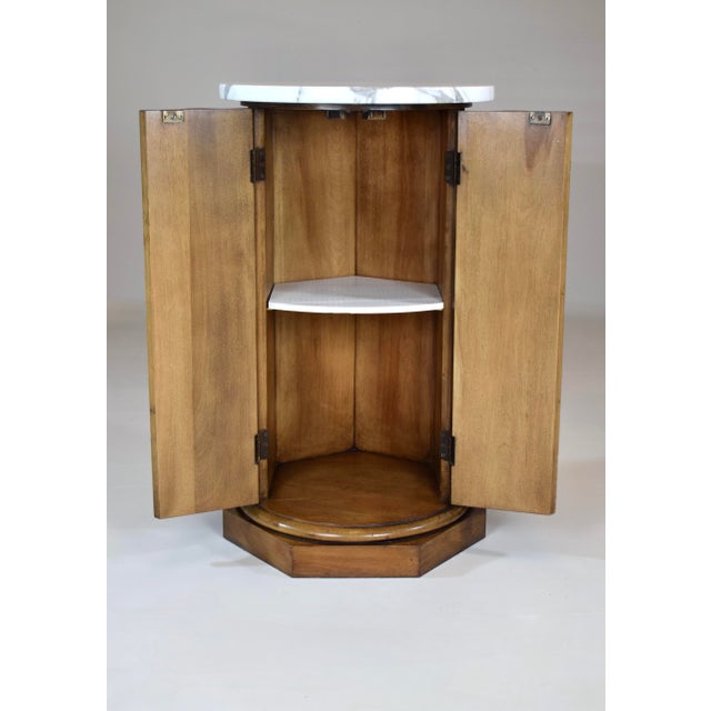 Vintage Neoclassical style fluted column pedestal side table cabinet with two doors, single removable shelf and white...