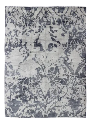 Modern Design Silk Rug in Gray Blue, Gray, Steel Blue and White 9'1 X 12'