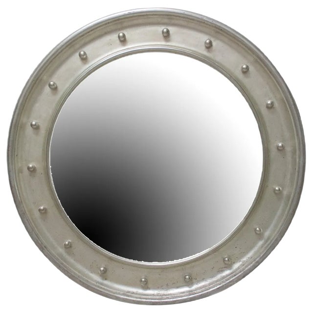 Neoclassical Empire Silver Mirror in Hand-Carved Wood For Sale