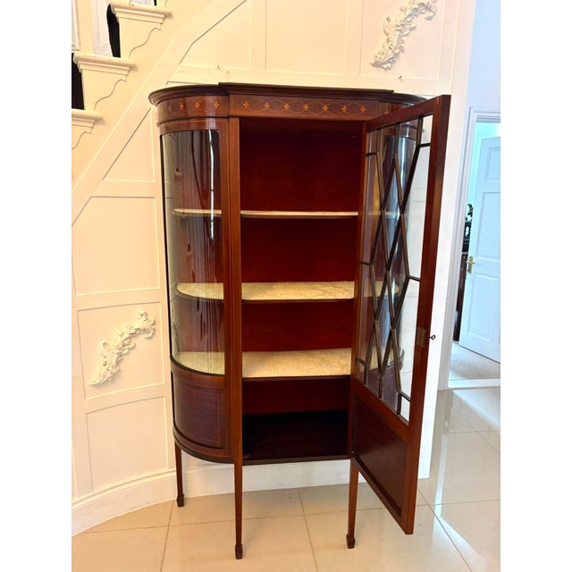 Brown Antique Edwardian Mahogany Inlaid Bow-Ended Display Cabinet, 1900 For Sale - Image 8 of 15