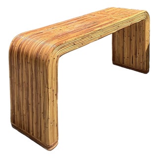 Vintage Tagged Gabriella Crespi Pencil Reed Waterfall Console Table For Sale