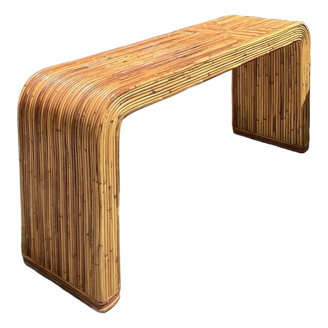 Vintage Tagged Gabriella Crespi Pencil Reed Waterfall Console Table For Sale