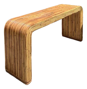 Vintage Tagged Gabriella Crespi Pencil Reed Waterfall Console Table