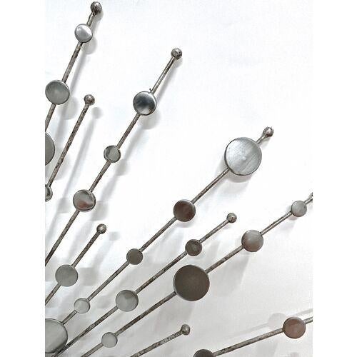 Vintage Stainless Steel & Wood Starburst Mirror For Sale - Image 4 of 5